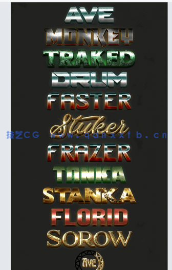 金属光泽3D文字裂纹效果艺术特效PSD字模(图2)