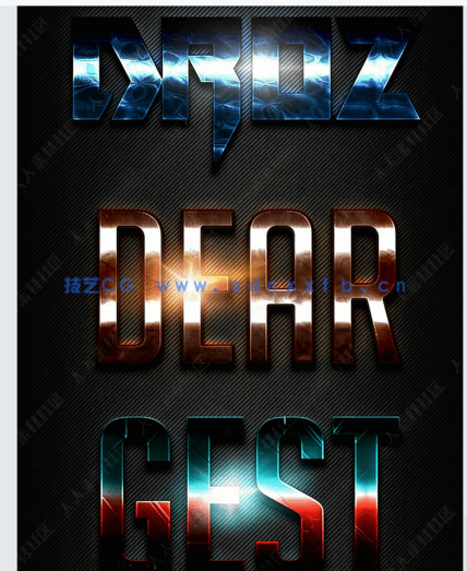 10组高质量耀眼灯光照射金属质感风格艺术特效PSD字模第十七季(图1)