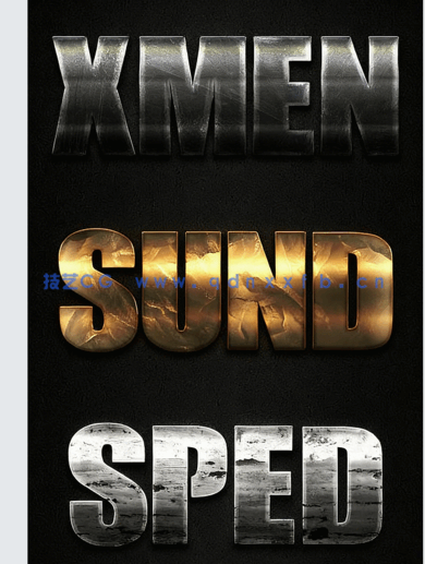 10组磨砂光泽纹理金属质感艺术特效PSD字模第三季(图3)