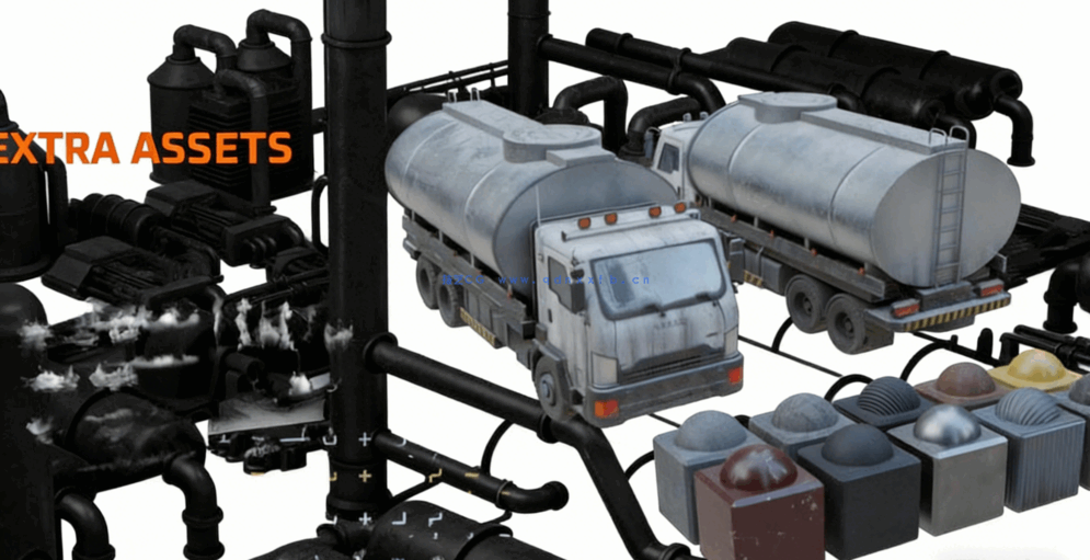 [建筑景观] 工业废墟风机械美学模块化建筑环境场景资产包3D模型(图1)