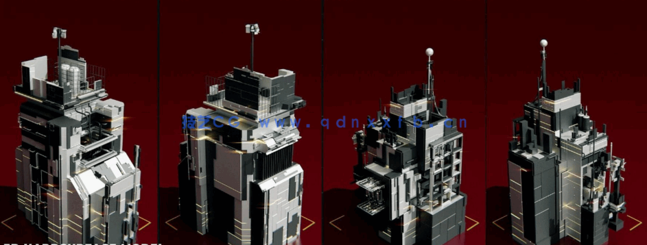 [建筑景观] 未来城市科幻建筑白模组合包3D模型(图5)