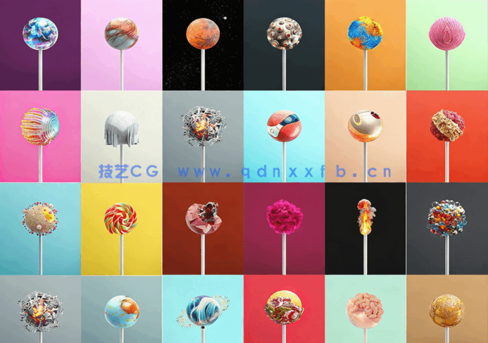 精品Redshift渲染器创意波波糖棒棒糖C4D工程模型大合集(图1)