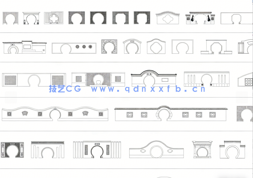  2026年最新月洞门CAD图库CAD宝瓶门CAD海棠门CAD八角门CAD围墙小品(图5)