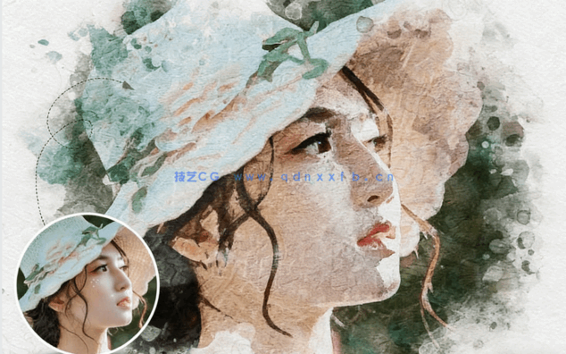 逼真写实水彩画肖像效果PSD模板(图3)