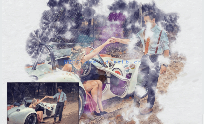 逼真写实梦幻烟雾淡彩效果水彩画风景人像PSD模板(图5)