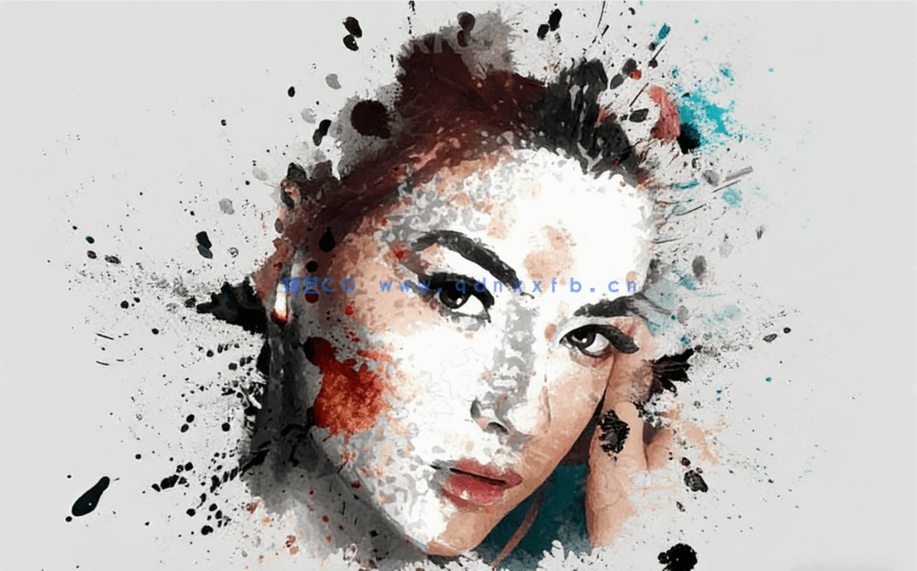 写实水彩迸溅斑点效果人像PSD模板(图4)