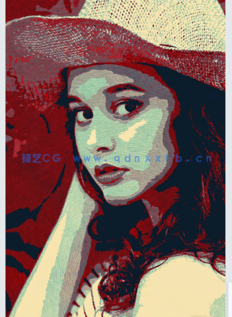 双色调波浪线条纹理效果人像PSD模板(图1)