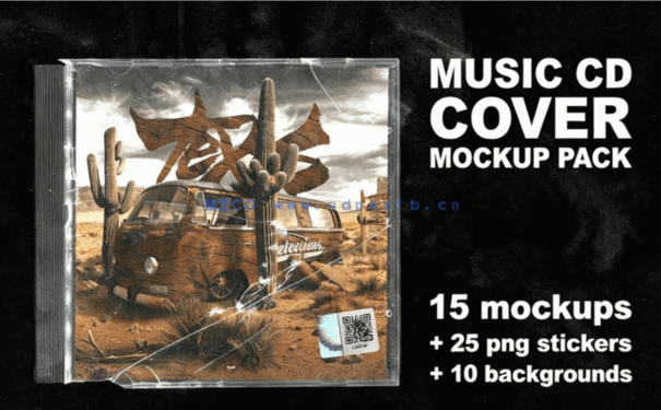 15个逼真音乐CD样机封面艺术PSD模板(图1)