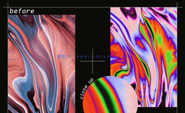 彩虹全息配色游离状态抽象复古粒状纹理PSD模板(图2)