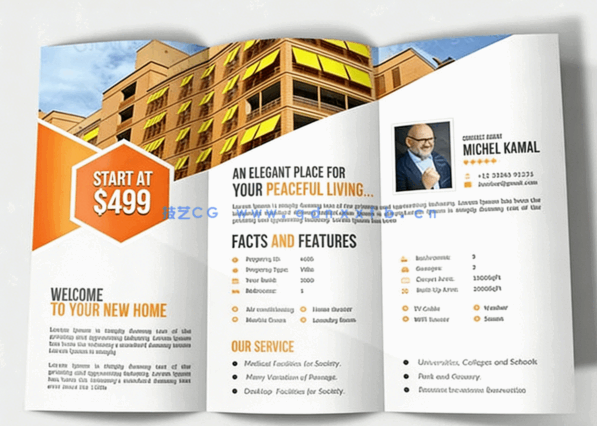 三折页宣传单效果商务广告PSD模板(图2)