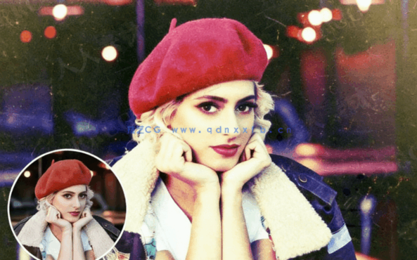 逼真复古多彩色调划痕效果人像写真PSD模板(图1)