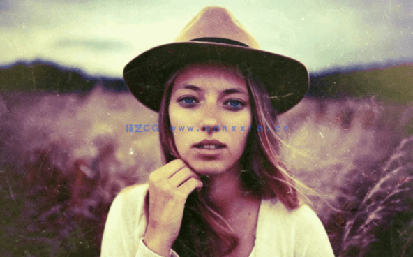 逼真复古多彩色调划痕效果人像写真PSD模板(图2)