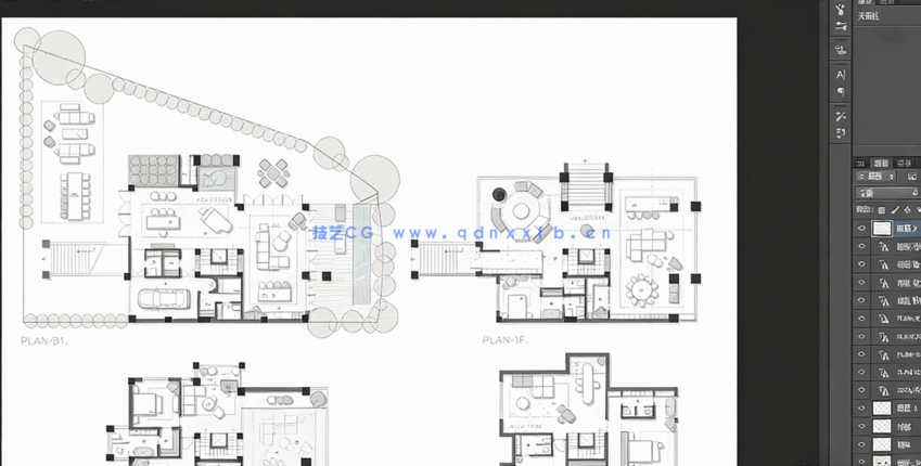 大户型300平到2742平平面方案优化CAD图库PSD彩图素材合集(图2)