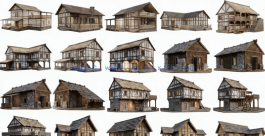 [建筑景观] 200座中世纪木质房屋建筑场景3D模型合集(图4)