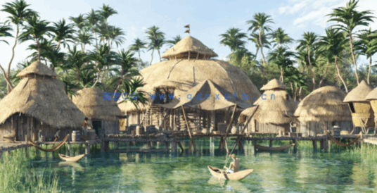 [建筑景观] 奇幻凯尔特神话海岛部落建筑环境场景3D模型(图3)