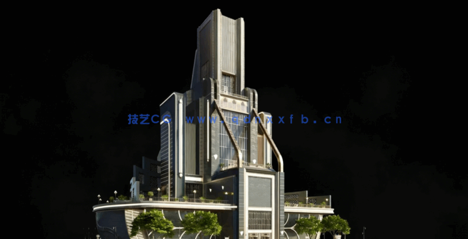 [建筑景观] 黑色未来主义复古风格建筑环境场景3D模型(图3)