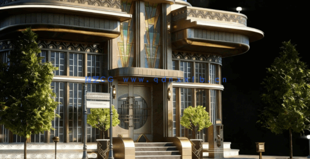 [建筑景观] 黑色未来主义复古风格建筑环境场景3D模型(图4)