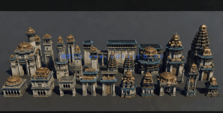 [建筑景观] 南印度朱罗王朝风格建筑环境场景3D模型(图3)