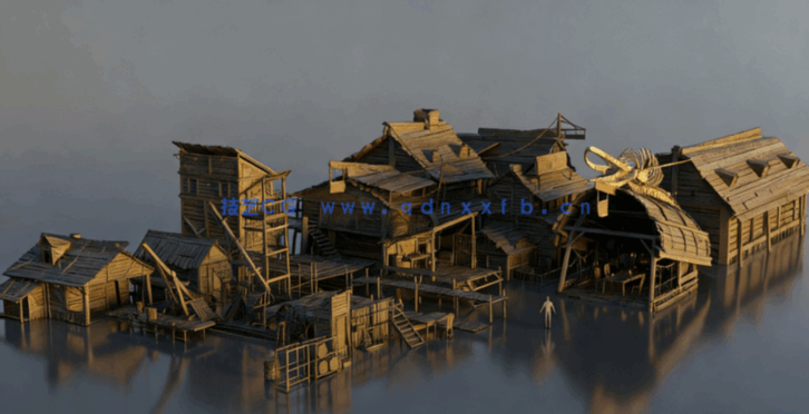 [建筑景观] 海盗湾主题小镇村落建筑环境场景3D模型(图2)