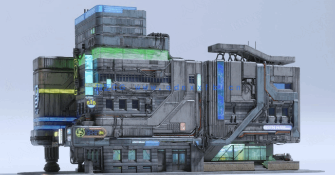 [建筑景观] 赛博朋克未来都市霓虹灯光反乌托邦建筑环境场景3D模型合集 BMS(图7)