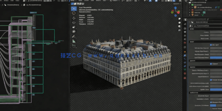[建筑景观] 法国巴黎风格建筑景观几何节点程序化3D模型(图4)