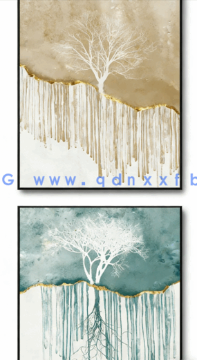 新中式抽象金箔线条山水意境轻奢玄关装饰画素材(图1)