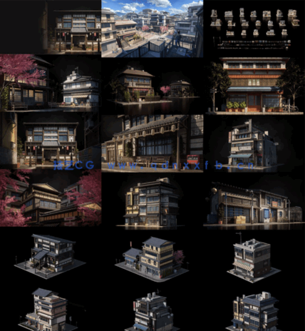 50.6G超大容量C4D日式传统复古风格社区建筑街道旅游风景区模型合集(图2)