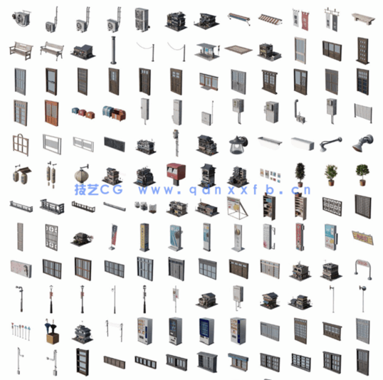 50.6G超大容量C4D日式传统复古风格社区建筑街道旅游风景区模型合集(图3)