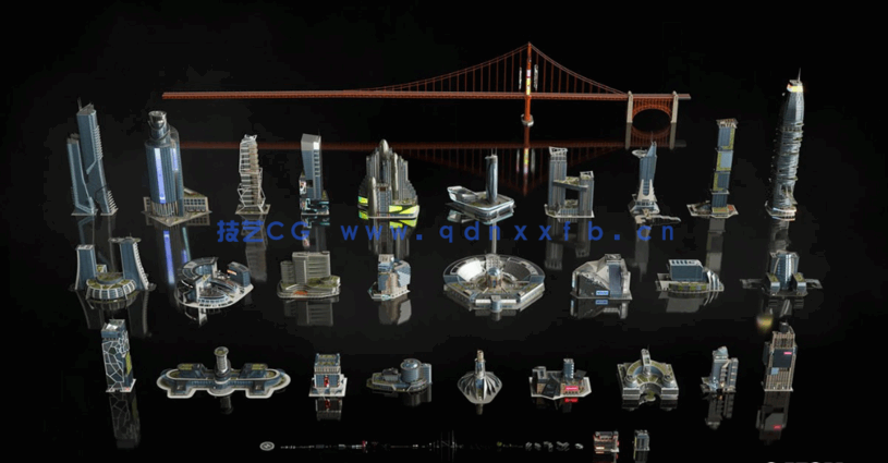 101G超大C4D美国旧金山现代大都市豪华酒店住宅购物中心科幻赛博朋克城市建筑模型合集(图2)