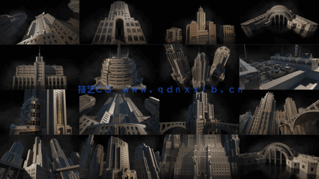 20多个C4D歌利亚风格未来城市大都会混凝土石头建筑模型合集(图3)