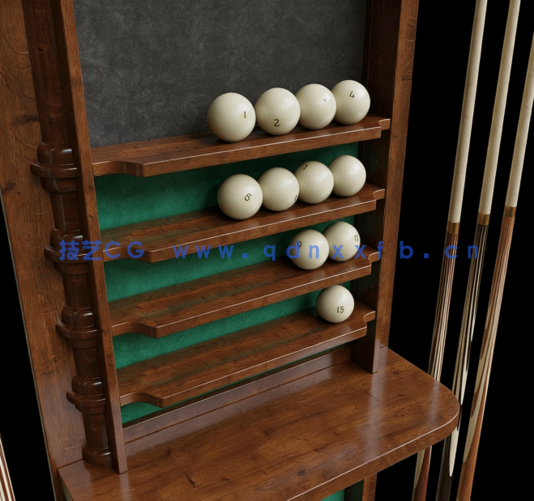 [家具模型] 台球桌案台球球杆体育娱乐用品3D模型(图4)