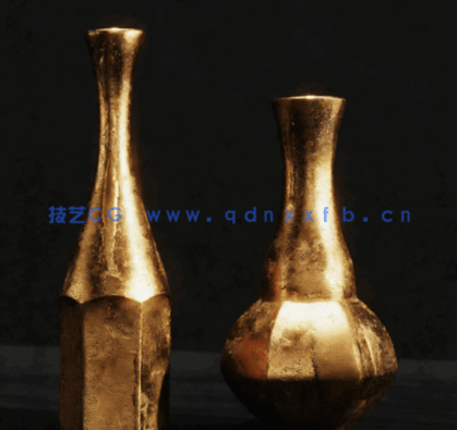 [家具模型] 精美樱花枝植物铝制金属花瓶3D模型(图5)