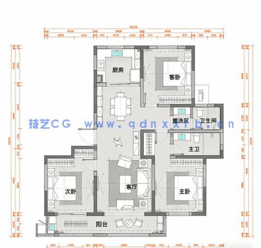 手绘风CAD图库+PS手绘风格彩平模板(图4)