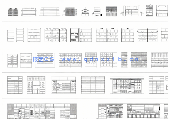  2026年最新陈列架CAD图库CAD货架CAD展示柜CAD展架CAD书架(图5)