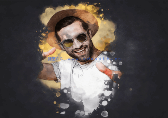 半色调水彩画纹理效果人像PSD模板(图2)