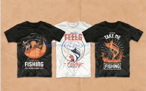 卡通钓鱼场景T恤图案PSD模板合集(图2)