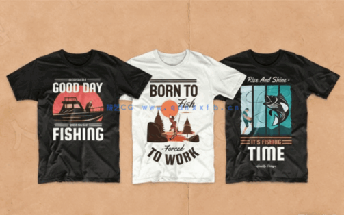 卡通钓鱼场景T恤图案PSD模板合集(图3)