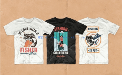 卡通钓鱼场景T恤图案PSD模板合集(图4)
