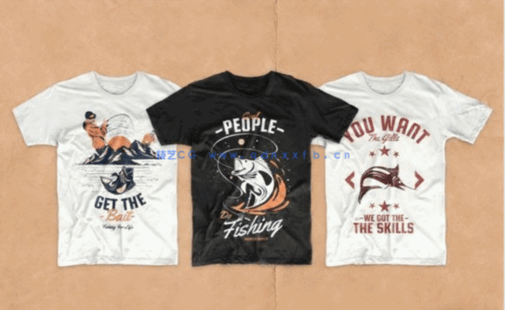 卡通钓鱼场景T恤图案PSD模板合集(图6)