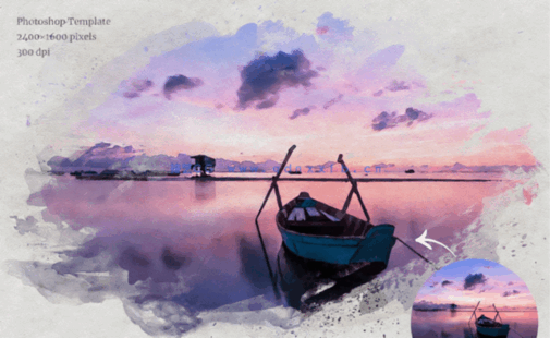 真实效果水彩画照片PSD模板合集(图5)