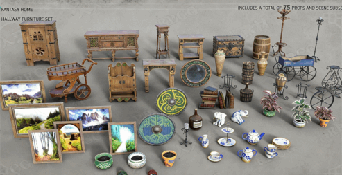 [家具模型] 中世纪复古科幻走廊家具道具室内设计3D模型合集(图3)