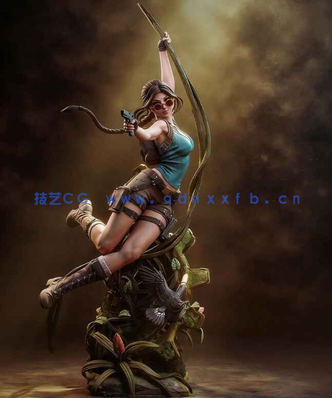 [3D打印人物] 劳拉·克劳馥Lara Croft飞跃姿势《古墓丽影》游戏角色雕刻手办3D打印模型(图1)