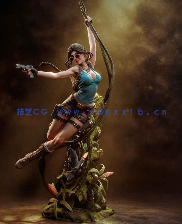 [3D打印人物] 劳拉·克劳馥Lara Croft飞跃姿势《古墓丽影》游戏角色雕刻手办3D打印模型(图3)