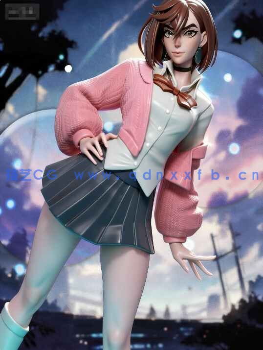 [3D打印人物] 绫濑桃Momo Ayase掐腰站姿《当哒当》动漫角色雕刻手办3D打印模型(图1)