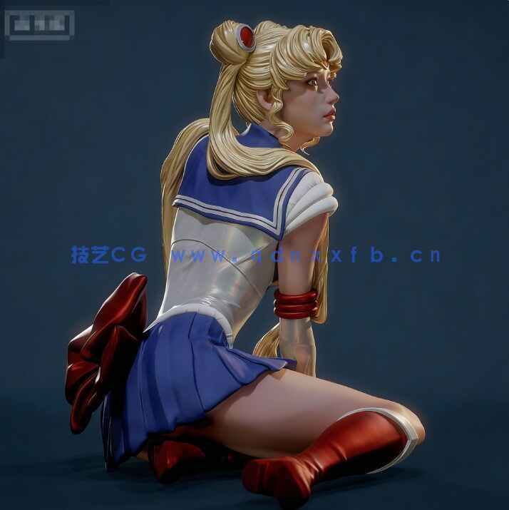 [3D打印人物] 月野兔水冰月坐姿《美少女战士》动漫角色雕塑雕刻手办3D打印模型(图3)