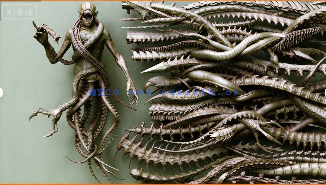 [独立角色] 40组怪物章鱼异形生物触手Zbursh IMM笔刷和3D模型合集 附使用教程(图1)