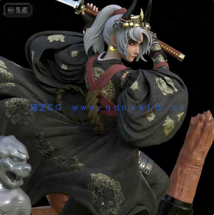 [独立角色] 日本武士少女角色雕塑3D打印模型(图3)