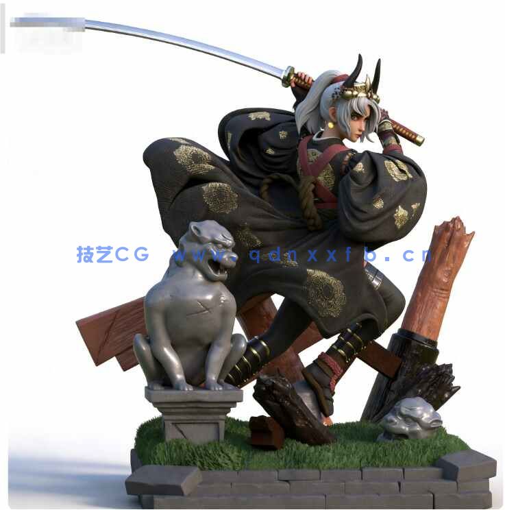 [独立角色] 日本武士少女角色雕塑3D打印模型(图5)