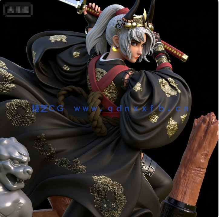 [独立角色] 日本武士少女角色雕塑3D打印模型(图9)