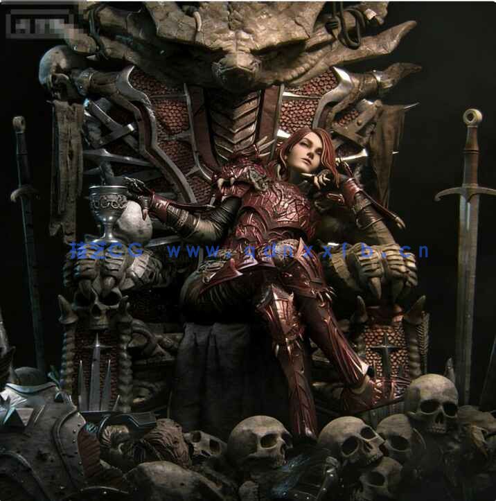 [独立角色] Aleehra龙骑士王座人物角色雕刻手办3D打印模型(图1)